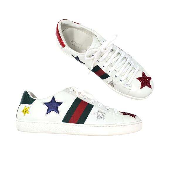Custom Gucci Swarovski Crystal Ace Metallic Star Sneakers Leather 454562 Size 39 - Picture 1 of 16